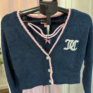 Juicy Couture Navy Cardigan with Pink Trim & Embroidered Monogram
